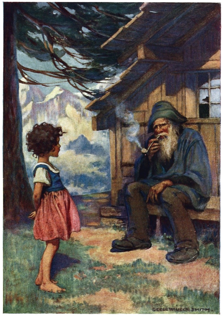 Heidi und der Grossvater vor der Hütte — Jessie Willcox Smith für die amerikanische Ausgabe, 1922
