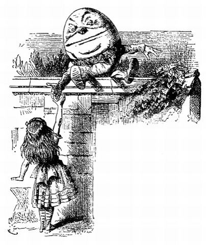 Alice und Humpty Dumpty auf der Mauer — John Tenniel, 1871