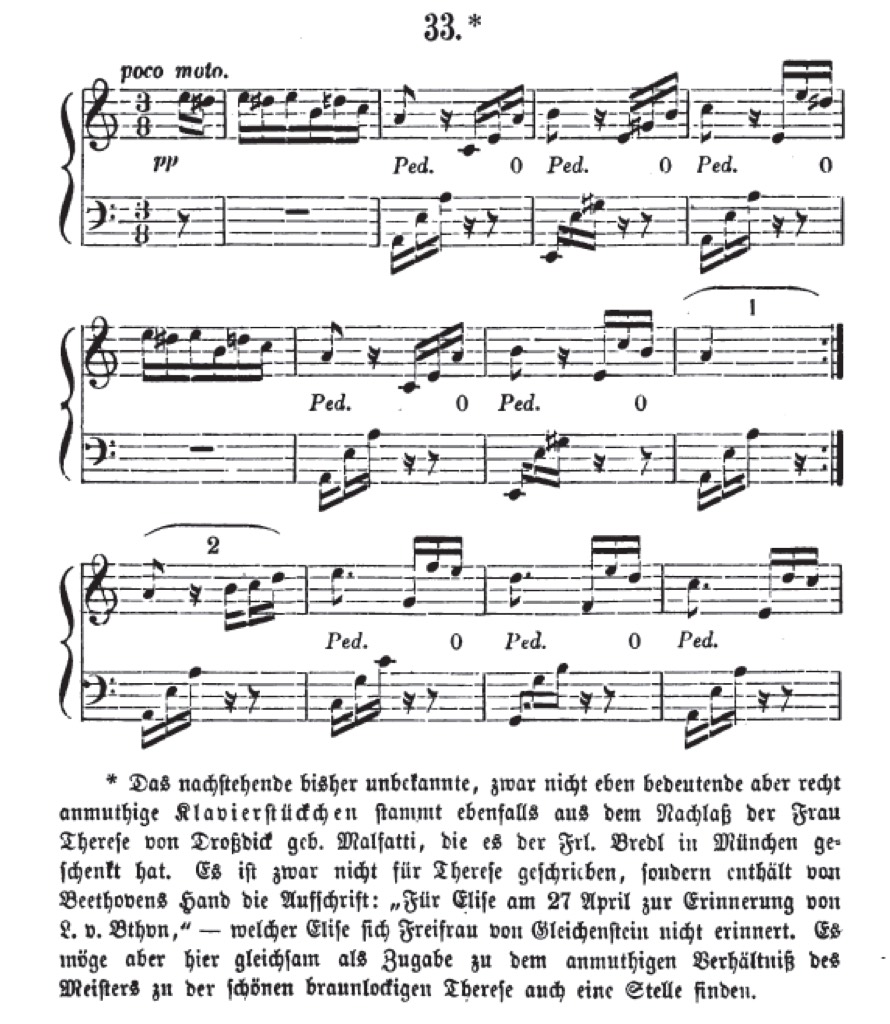 Die erste gedruckte Seite, in Ludwig Nohls „Neue Briefe Beethovens“, 1867