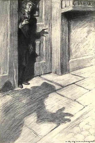Hyde an der Tür, Utterson hat ihm aufgelauert — Charles Raymond Macauley, 1904