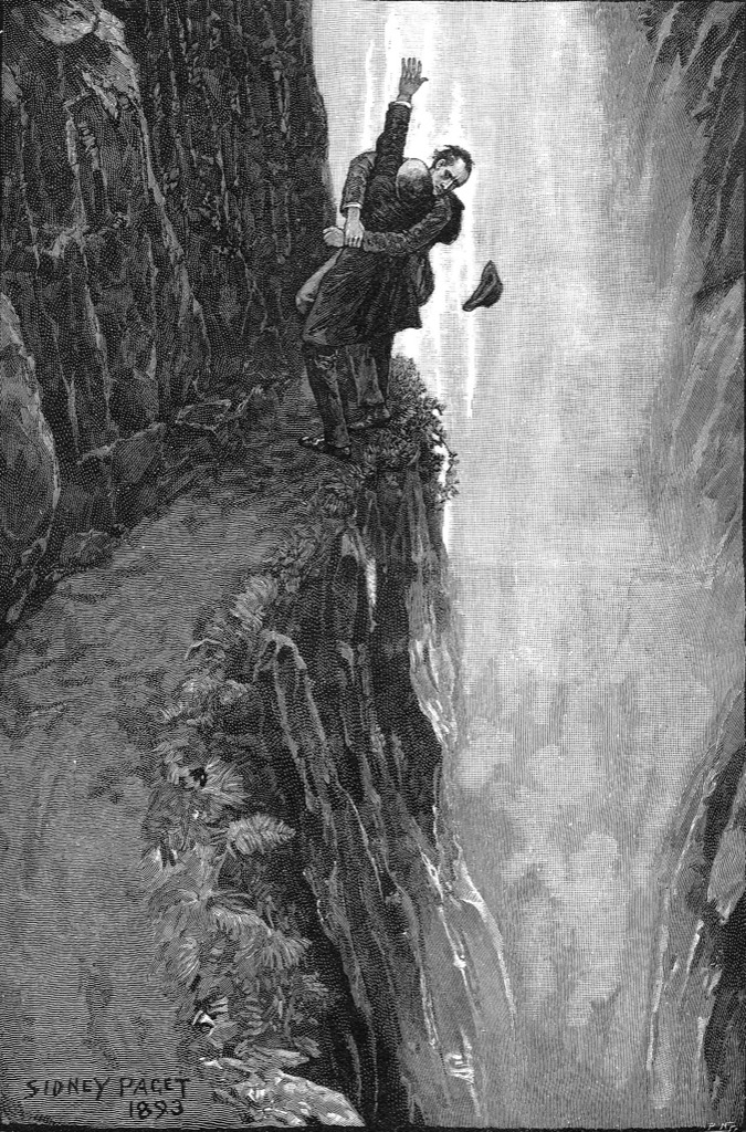 Holmes und Moriarty an den Reichenbachfällen, gezeichnet von Sidney Paget für „The Final Problem“ (1893)