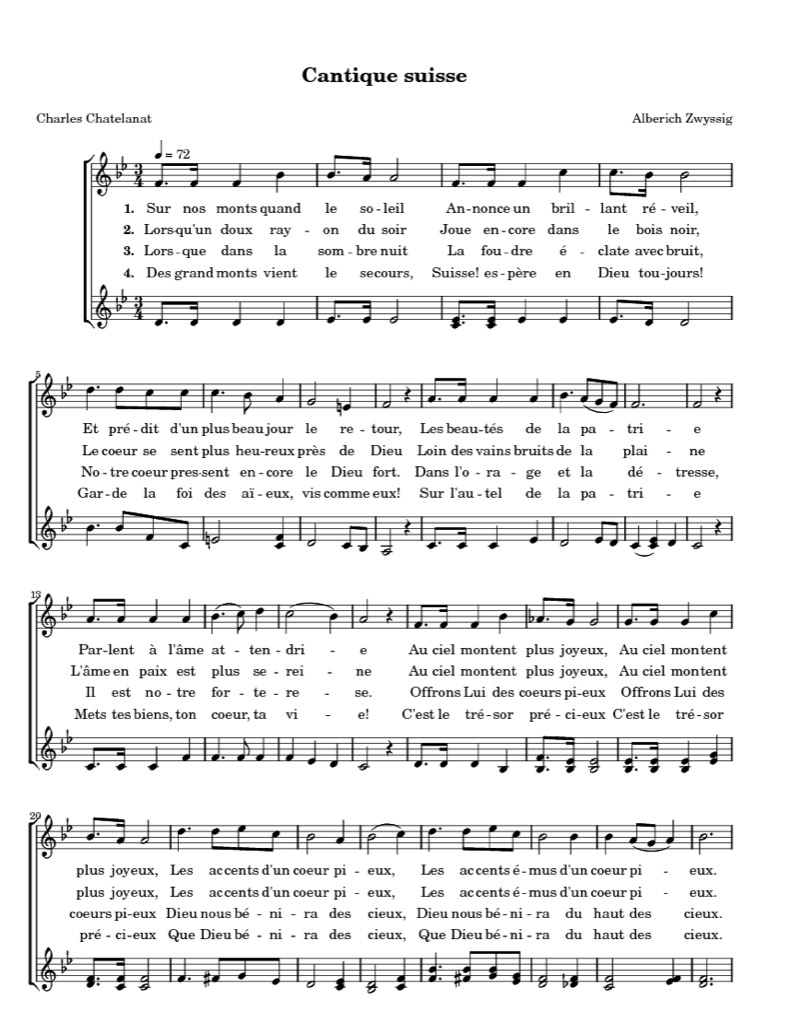 Der Schweizerpsalm mit französischem Text