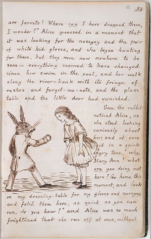 Das weisse Kaninchen hält Alice für sein Hausmädchen Mary Ann — Carrolls Handschrift, 1864