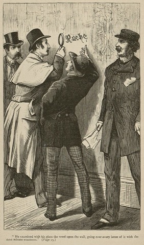 Eines der ersten Bilder von Holmes: „Rache“ an der Wand — David Henry Friston, 1887