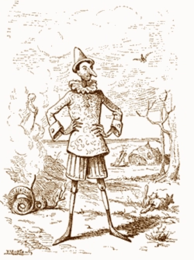 Pinocchio, wie Enrico Mazzanti ihn 1883 für die erste Buchausgabe zeichnete