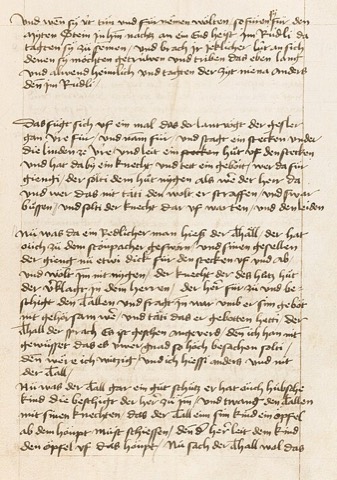Die älteste Tellgeschichte: Seite 447 des Weissen Buches von Sarnen, geschrieben um 1470–1474 — „Das fügt sich vf ein mal das der landvögt der gesler gan vre für …“