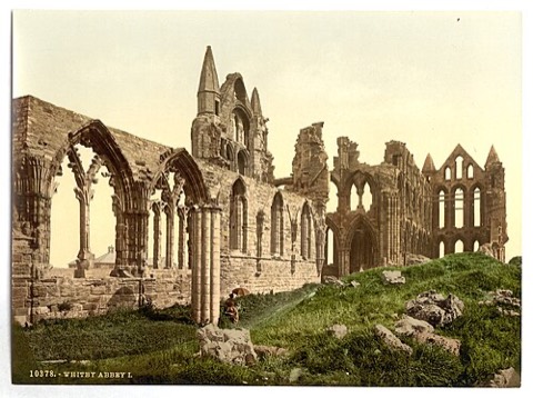 Die Ruine von Whitby Abbey, wo Dracula an Land geht — Photochrom um 1890–1900, als Stoker dort war