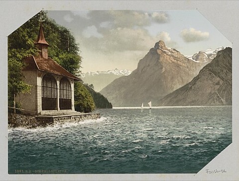 Die Tellsplatte am Urnersee mit der Tellskapelle, 1896/97