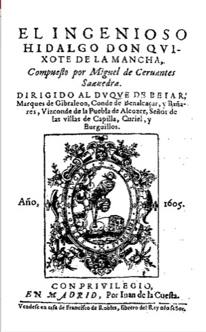 Titelblatt der Erstausgabe, Madrid, bei Juan de la Cuesta — datiert 1605