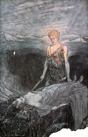Siegfried weckt Brünnhilde — Arthur Rackham zu Wagners „Siegfried“, 1911
