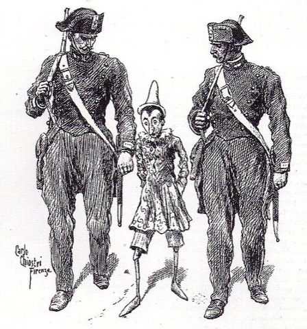 Zwei Carabinieri führen Pinocchio ab — Carlo Chiostri, 1901