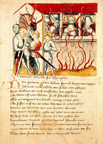 Der Saalbrand an Etzels Hof — Hundeshagenscher Kodex, 15. Jahrhundert