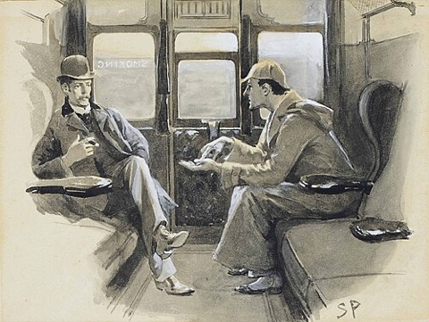 Im Zug nach Dartmoor, Holmes mit Reisemütze — Pagets Originalzeichnung zu „Silver Blaze“, 1892