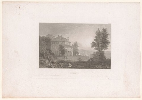 Die Villa Diodati in Cologny am Genfersee, wo im Juni 1816 die Idee entstand — Druckgrafik, um 1835–1863