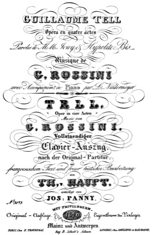 Rossinis „Guillaume Tell“ — Titelblatt eines Klavierauszugs mit deutschem Text, 1829