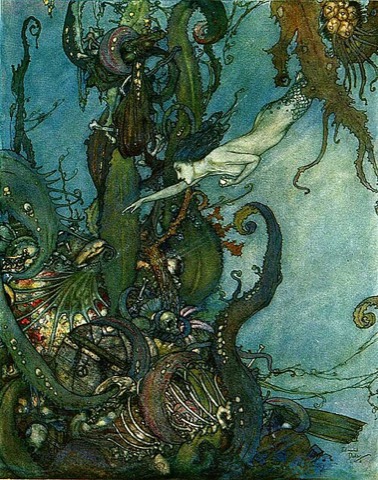 Bei der Meerhexe, zwischen den Polypen — Edmund Dulac, 1911