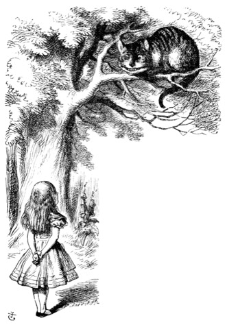 Alice und die Grinsekatze im Baum — John Tenniel, 1865